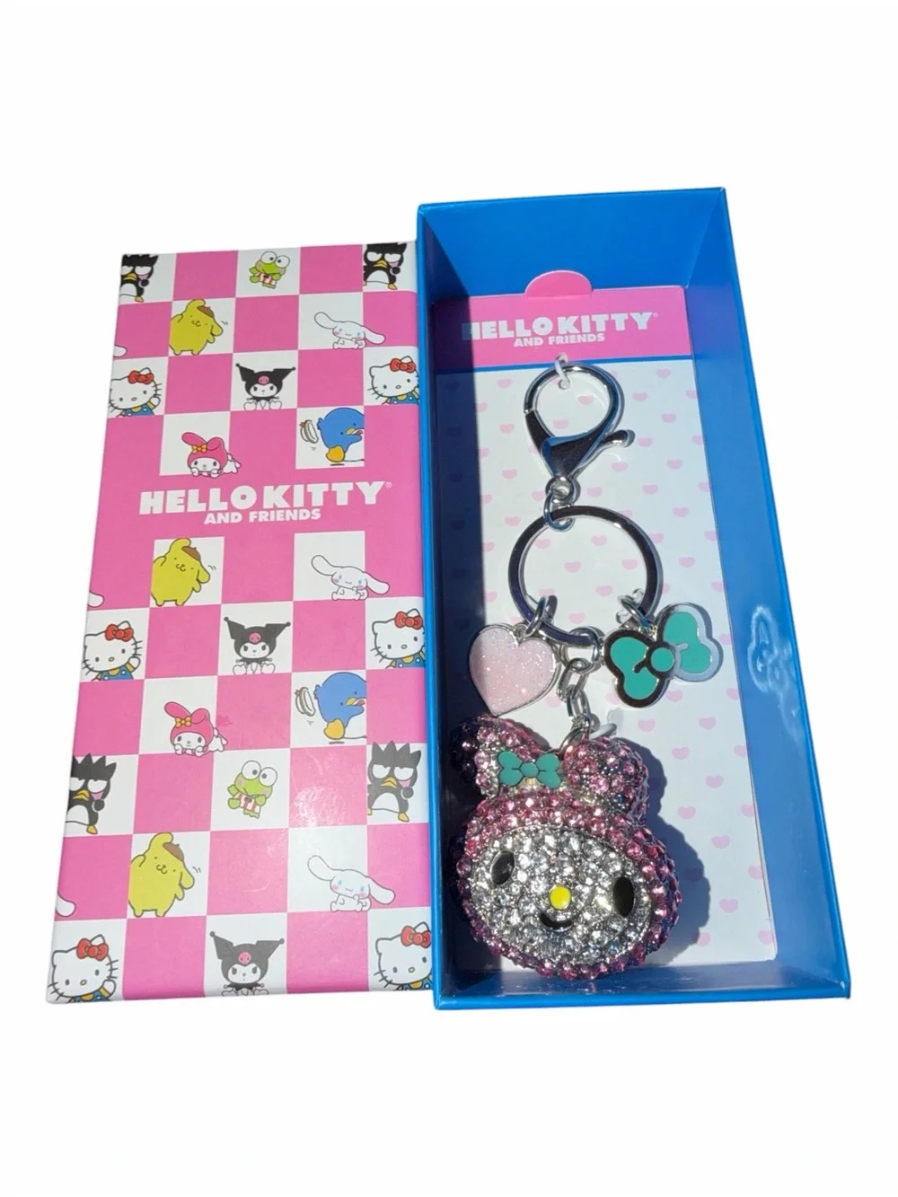NWT Hello Kitty My Melody Crystal Cluster Pavé Bling Keychain Bag Charm